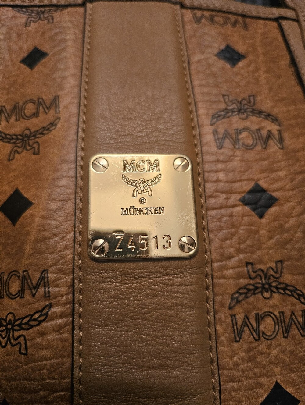 MCM Cognac Visetos Logo Tote Bag - Cognac Brown - Picture 6 of 6
